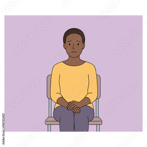 A cartoon illustration of a person sitting on a chair looking sad