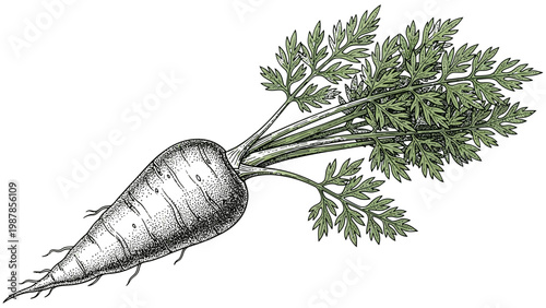 Detailed hand drawn sketch of a fresh orange carrot vegetable