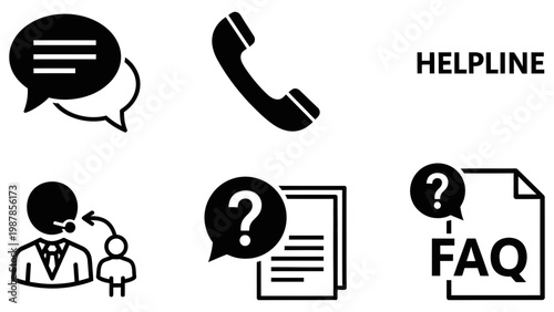 Black and white customer service support icons for business use