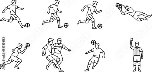 soccer player kicking ball in action sequence flat design vector illustration