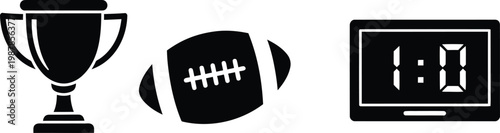 Sports icons silhouette trophy football and smartphone representing modern sports technology