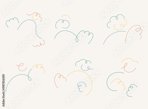 Minimal doodle line character elements featuring abstract playful face and curly stroke shapes for branding, poster, social media, background decoration and creative design use.