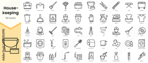 Simple Outline Set ofHousekeeping icons. Linear style icons pack. Vector illustration