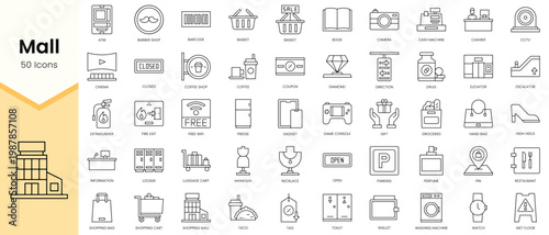 Simple Outline Set of Mall icons. Linear style icons pack. Vector illustration