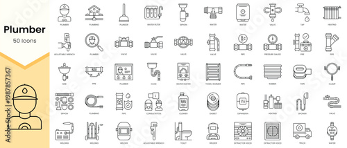Simple Outline Set ofPlumber icons. Linear style icons pack. Vector illustration