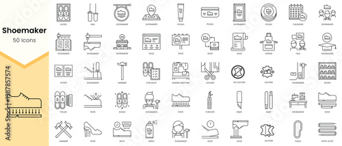 Simple Outline Set of Shoemaker icons. Linear style icons pack. Vector illustration