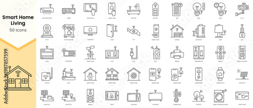Simple Outline Set of Smart Home Living icons. Linear style icons pack. Vector illustration
