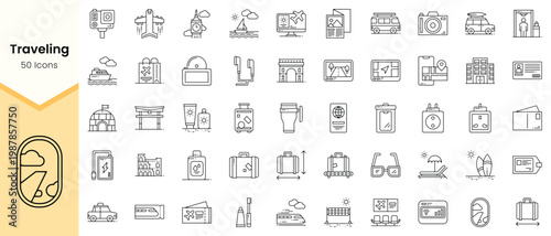 Simple Outline Set of Traveling icons. Linear style icons pack. Vector illustration