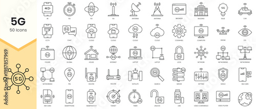 Simple Outline Set of 5G icons. Linear style icons pack. Vector illustration
