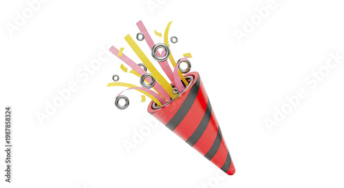 Confetti Popper with Pink and Yellow Streamers
