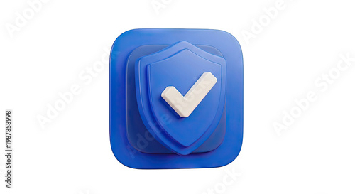 3D Blue Shield Icon with Checkmark