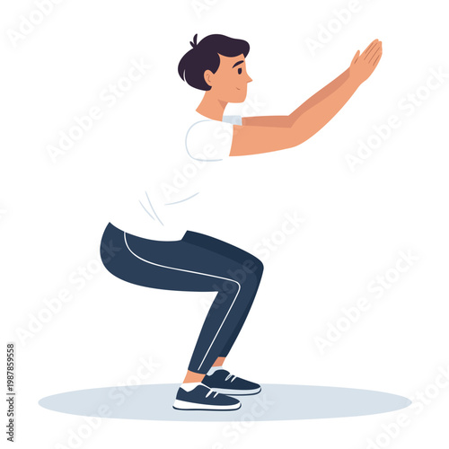 Fit Young Man Performing Squat Exercise for Leg Strength