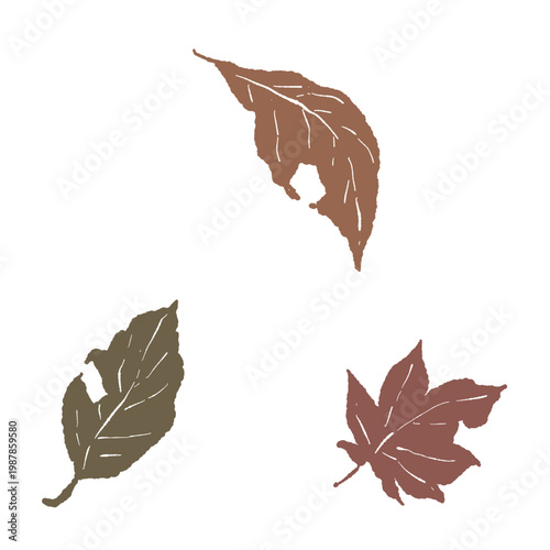 Halloween autumn withered leaves scattered illustration set with ginkgo and maple