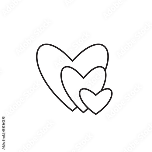 Three Hearts Stacked Line Art