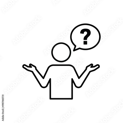 Vector person shrugging with a question mark in a speech bubble icon
