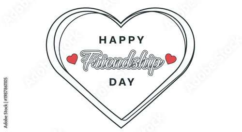 Friendship Day Simple outline heart with happy friendship day text inside vector graphic