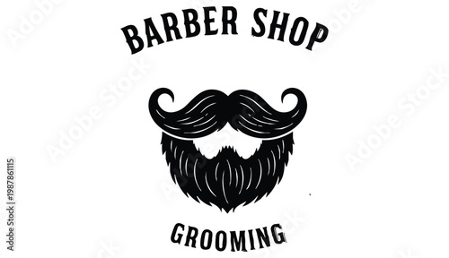Mustache and beard set on white background. Vintage beard and mustache silhouette. Barber shop cartoon black beard label. Hipster style barber shop beard 