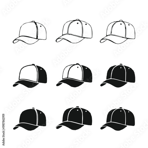 Collection of baseball caps in various shades and styles