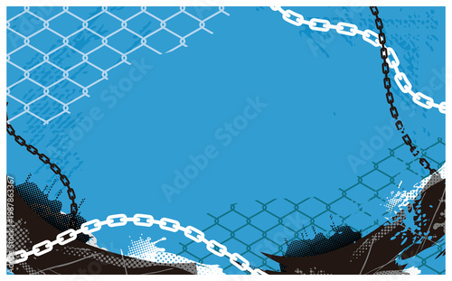 水色背景Y2Kパンクロック風フレームイラスト