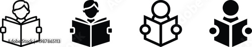 Reading book icon set. Reader, education, learning, Learning. Reading book symbol on white background