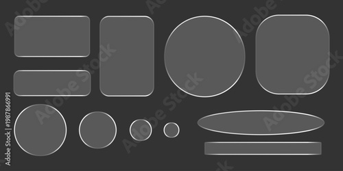 Crystal-clear liquid glass UI elements with sleek transparent buttons, modern plastic frame mockups, and glossy glass plates designed for futuristic banners and interfaces.