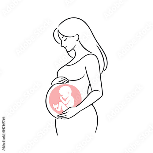 Pregnant Woman Holding Baby in Womb Flat Illustration