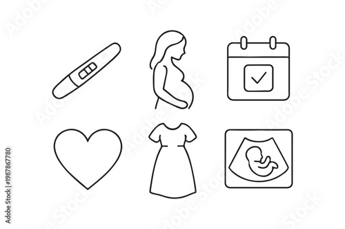 Pregnancy announcement icons depicting positive test expectant mother calendar and ultrasound high quality professional detailed modern