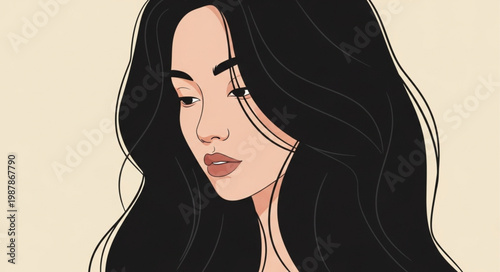 Beautiful Woman with Long Black Hair.