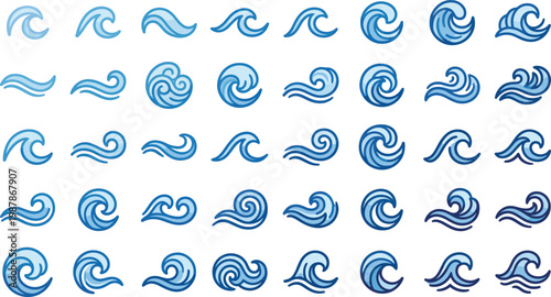 Blue Water Waves Abstract Swirl Patterns Vector Art Design Elements Collection