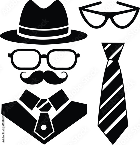 Hipster Style Accessories Set – Hat Glasses Mustache Tie Illustration