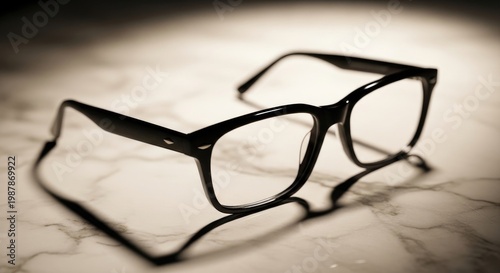 Stylish Black Eyeglasses Resting on a Marble Surface.