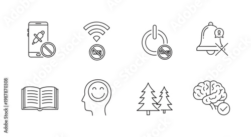 Creative Set of Modern Flat Design Icons for Digital Detox Self care and Well being Concepts