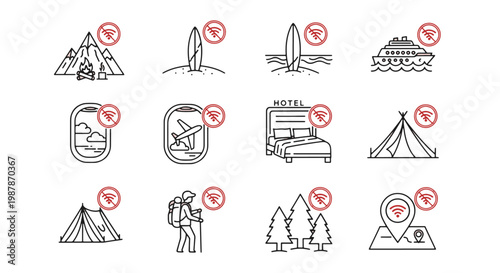 Exploring the World with Digital Detox Symbols Representing Travel Without Connectivity on a Transparent Background
