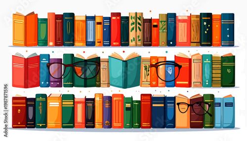 Colorful books on a shelf.