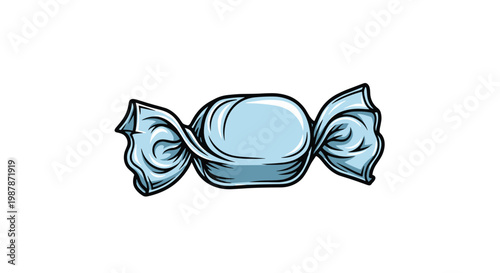 Classic illustration of a single blue wrapped hard candy with twisted ends for sweets and confectionery business concepts.