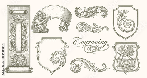Photos Luxury baroque frame border with engraved floral scrolls, Victorian filigree orn