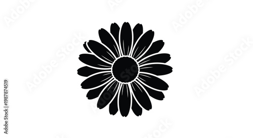Simple black and white illustration of a daisy flower with a circular center