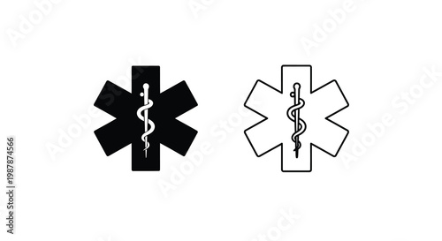 Star of life symbol in black and white variations medical emblem