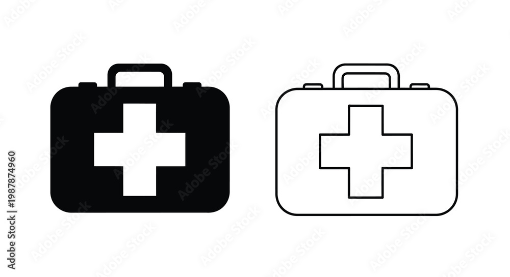 Obraz premium Two first aid kits one filled and one outlined silhouette