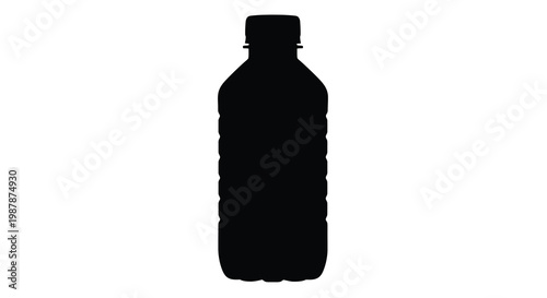 A dark silhouette of a plastic bottle on a white background silhouette