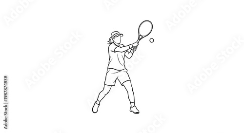 Line drawing depicting a tennis player preparing to hit a ball