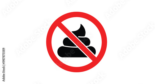 Prohibited feces icon with a red circle and slash silhouette