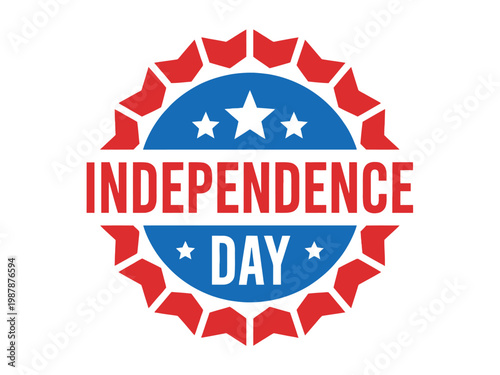 Independence Day stamp features a star studded circular badge with red gear borders.