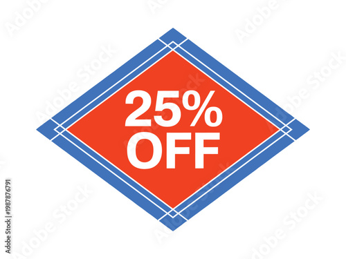 Diamond badge displaying twenty five percent off text with classic blue line borders.