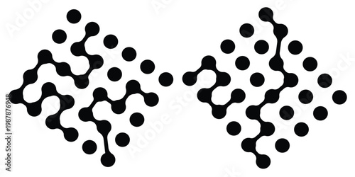 Yellow Pattern of Red metaballs isolated on black background. Modern geometric shapes of liquid connected drops. Vector illustration. Abstract geometric figures of connected molecules.