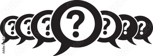 Chain of question marks a black and white conceptual illustration