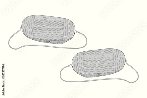 Woven Oval Crossbody Clutch with Textured Paneling and Slim Cord Strap Technical Flat Sketch Outline