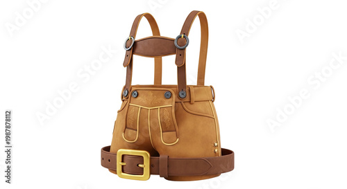 Brown Leather Lederhosen with Suspenders and Gold Buckle