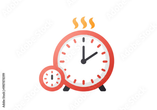 Two colorful alarm clocks displaying different times against a simple background