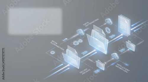 Digital Document Management System and Data Automation Workflow with Cloud Storage Organization for Business Efficiency Secure Archive and Intelligent Information Processing Technology Concept